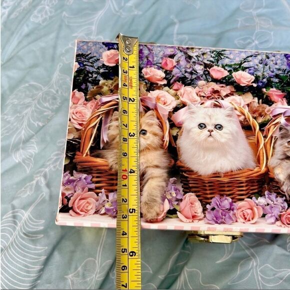 Vintage Kittens In Baskets Cute Storage Organization Floral Mirror Box Art - Picture 11 of 12